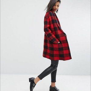 Mango wool blend cardigan - red and black buffalo check plaid